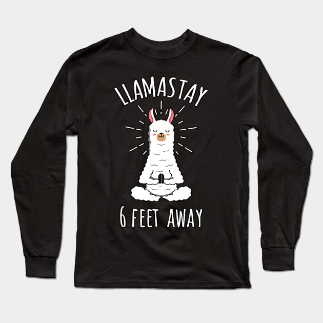 Llamastay 6 Feet Away Funny Llama Social Distancing Shirt Long Sleeve T-Shirt by Alana Clothing